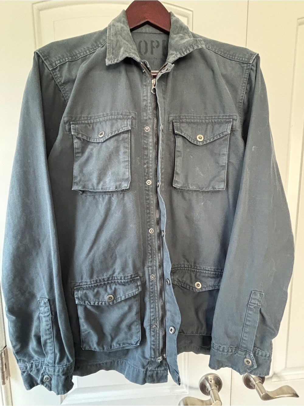 Military-Style Field Jacket in Faded Gray Blue OPB